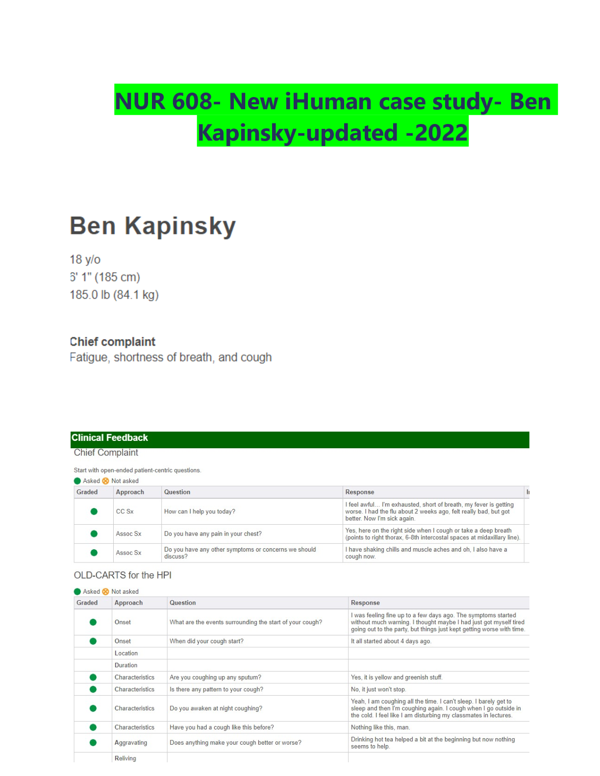 Ben Kapinsky iHuman case study  | NUR 608